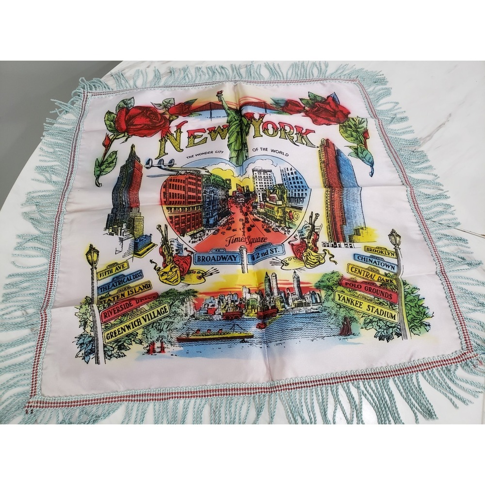 Vintage 50's MCM 60's New York Souvenir Pillow Case Times Square Twin Towers